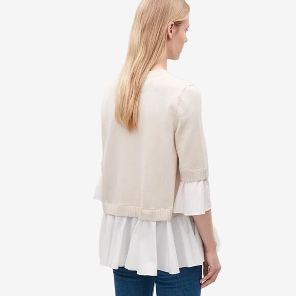 COS Knit Sweater With Shirt Detail Large Cream White Cotton Lagenlook Office - Picture 4 of 4